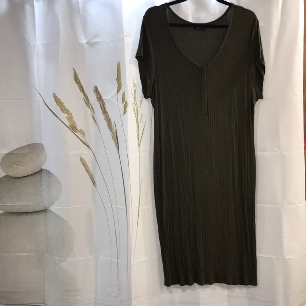 Olive Button-neck Dress